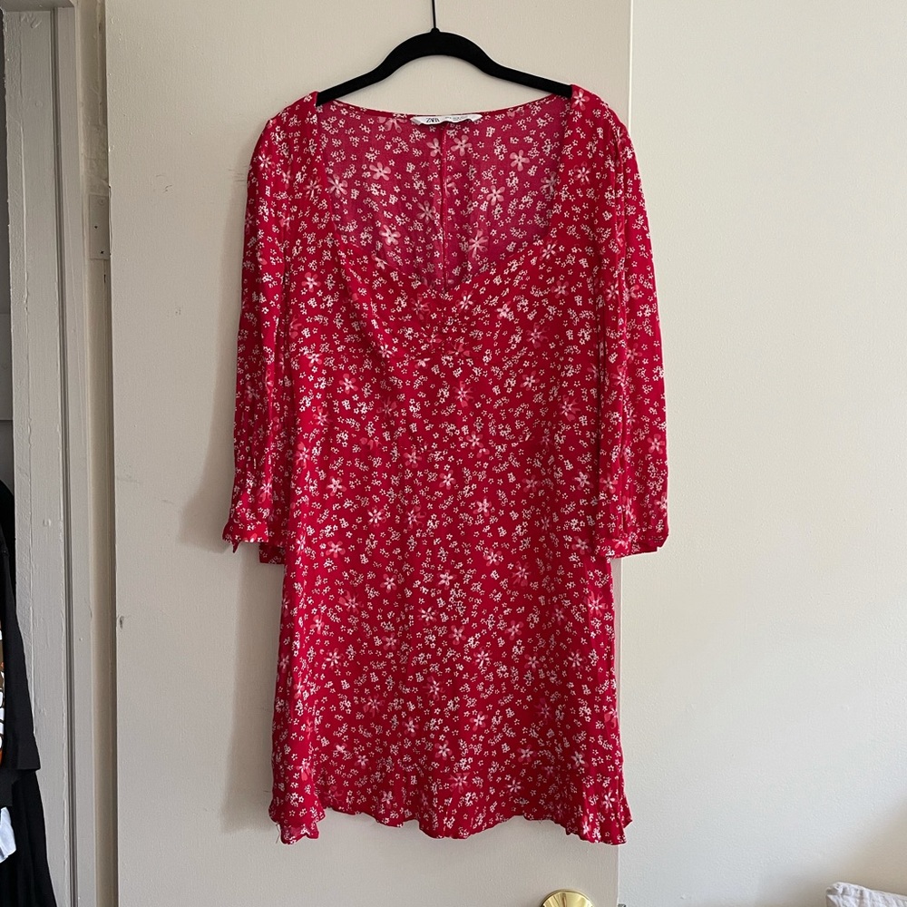 Zara red floral mini dress M